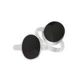 Sterling silver oval Black Shell ring with polished bezel setting, handcrafted artisan statement jewelry for women.